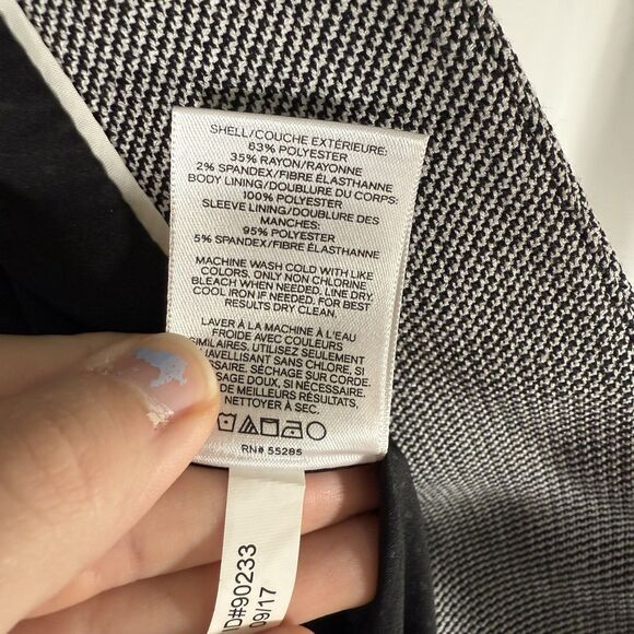 Express Blazer Women's 2 Black White Open Front Stretch Lined Structured 3/4 Slv - Picture 5 of 9